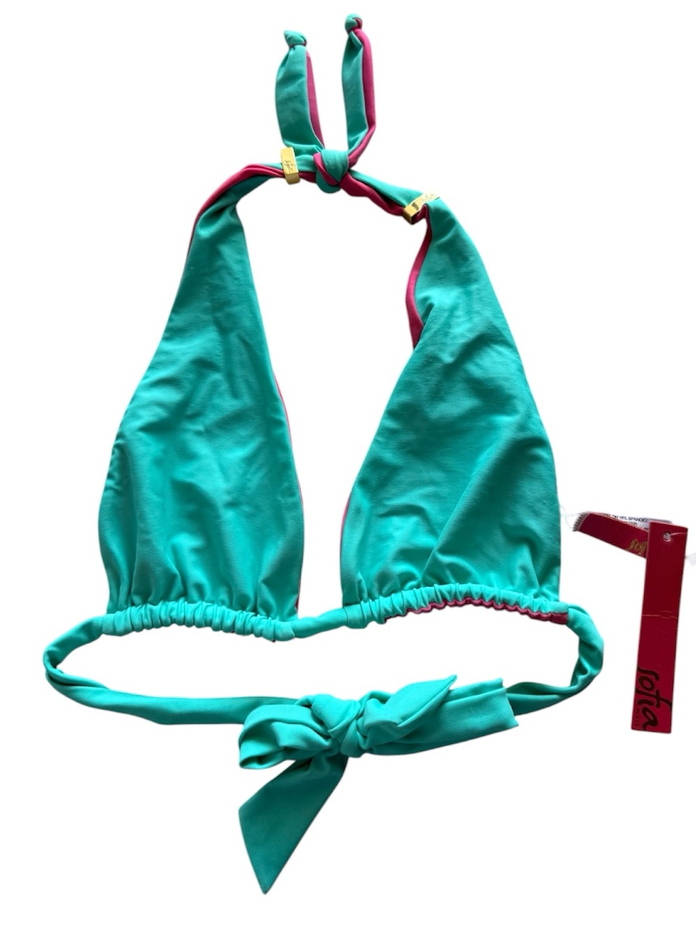 Sofia by ViX Turquoise Halter Bikini Top with Pink Trim. 
Size XS